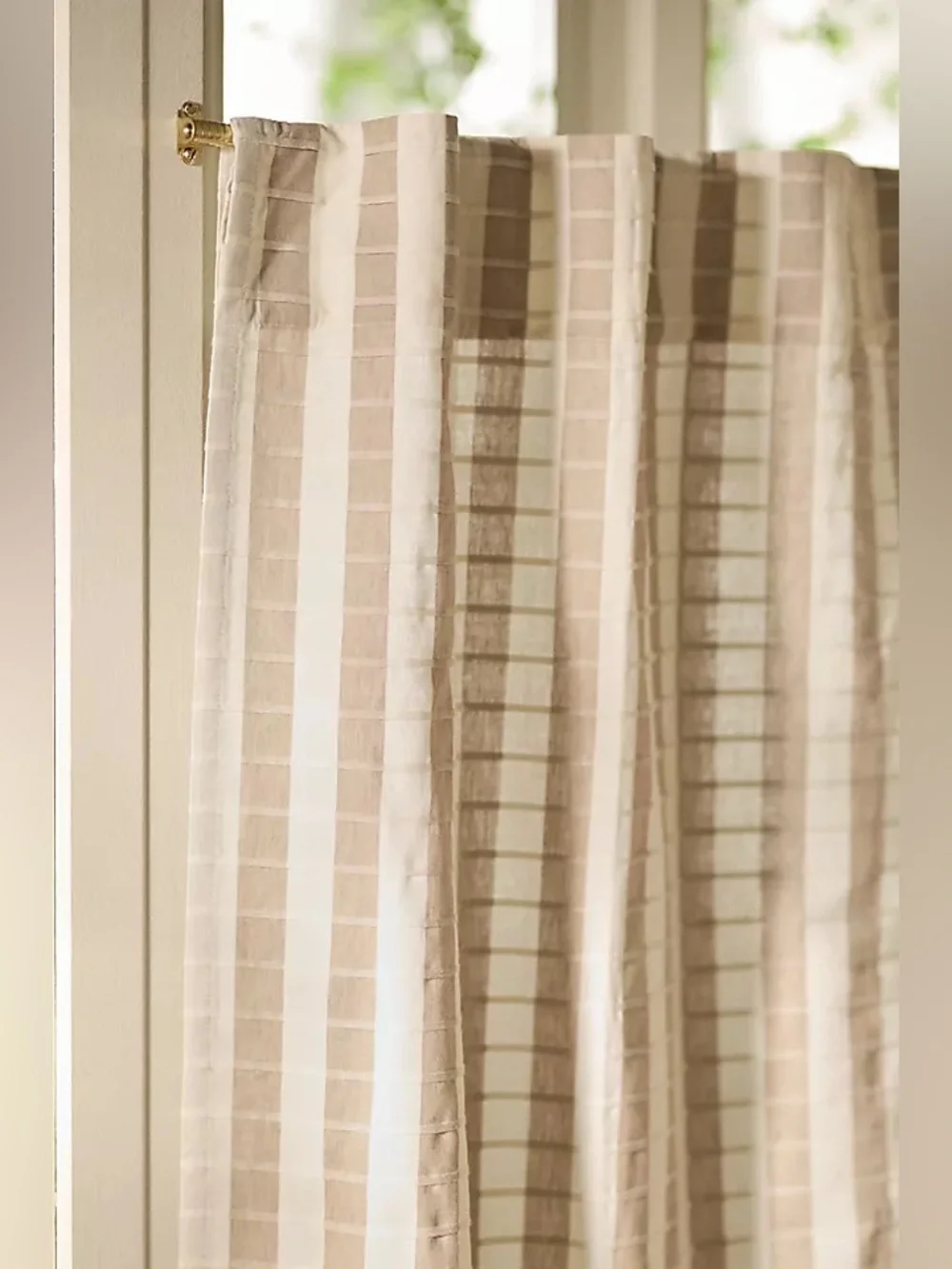 Anthropologie Cotton Woven Striped Cafe Curtains Set of 2 NEW
